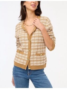 J.crew Tweed lady cardigan sweater in oatmeal tweed comb brown size medium